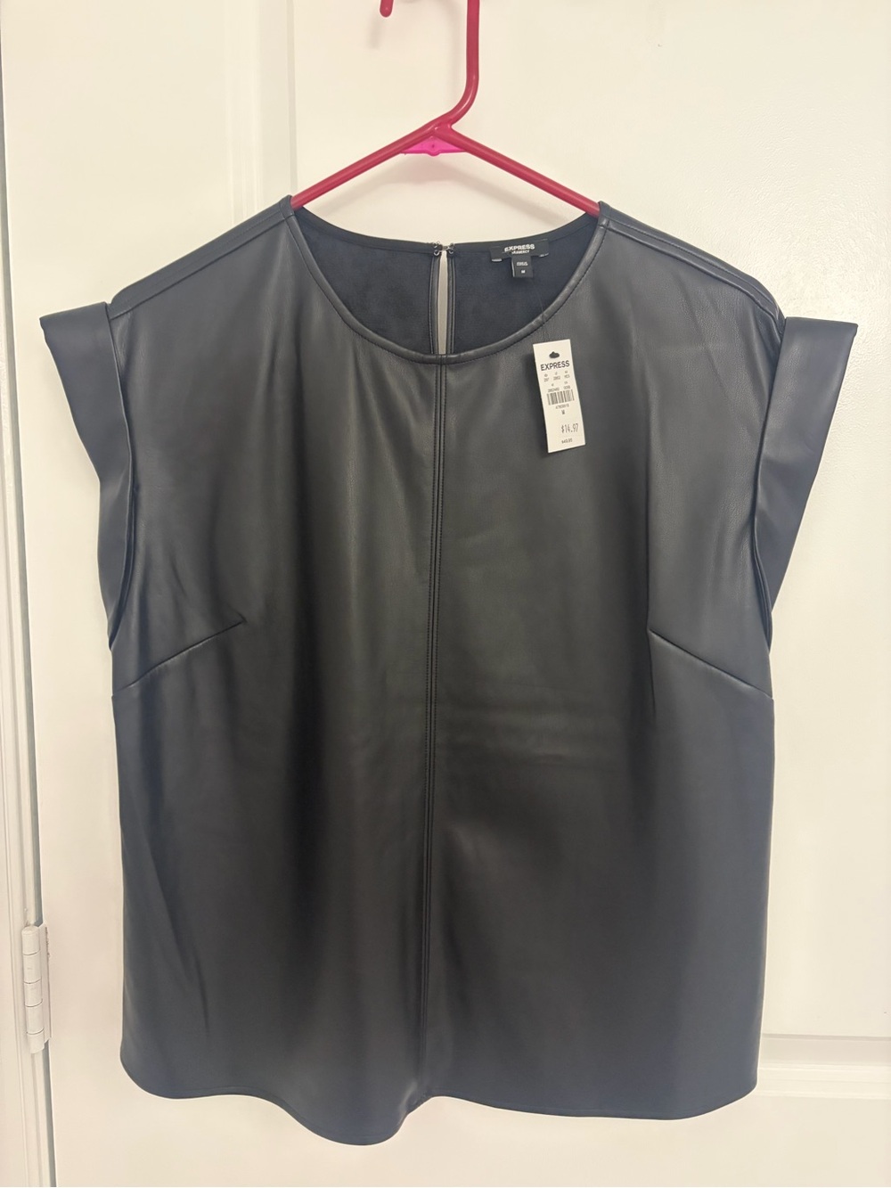 Express Black Faux Leather Cap Sleeve Tank
